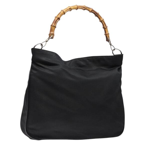 GUCCI Bamboo Shoulder Bag Nylon Black Silver 001 1553 001 1553 - Picture 1 of 16